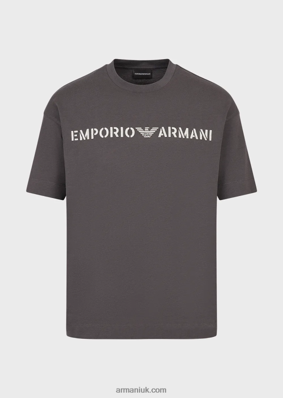 Heavy Jersey T-Shirt With Emporio Armani Embroidery In A Military Font Men VP6Z81623Dark Gray