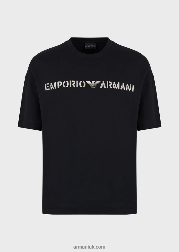 Heavy Jersey T-Shirt With Emporio Armani Embroidery In A Military Font Men VP6Z81626Navy Blue