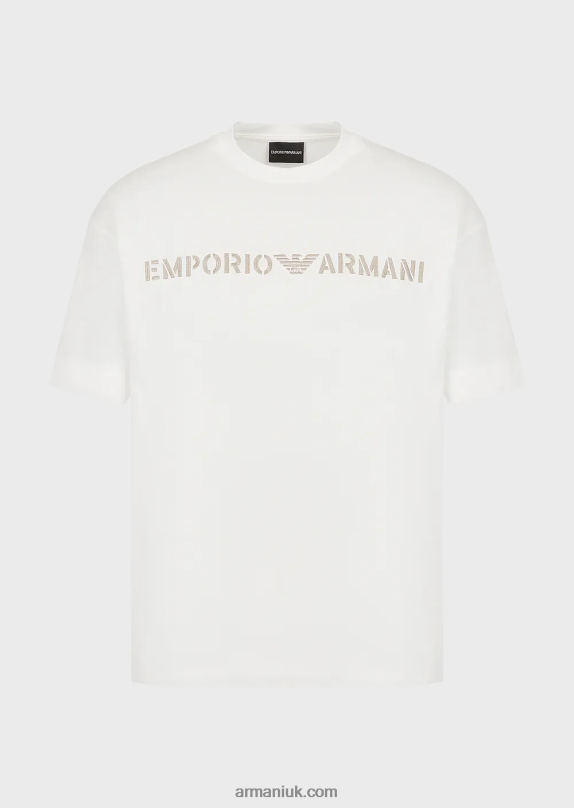 Heavy Jersey T-Shirt With Emporio Armani Embroidery In A Military Font Men VP6Z81627White