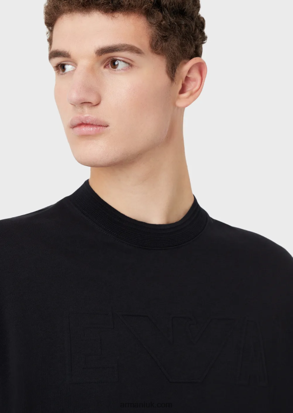 Heavy Jersey T-Shirt With Oversized Embossed Logo Trim Men VP6Z81633 Armani Navy Blue