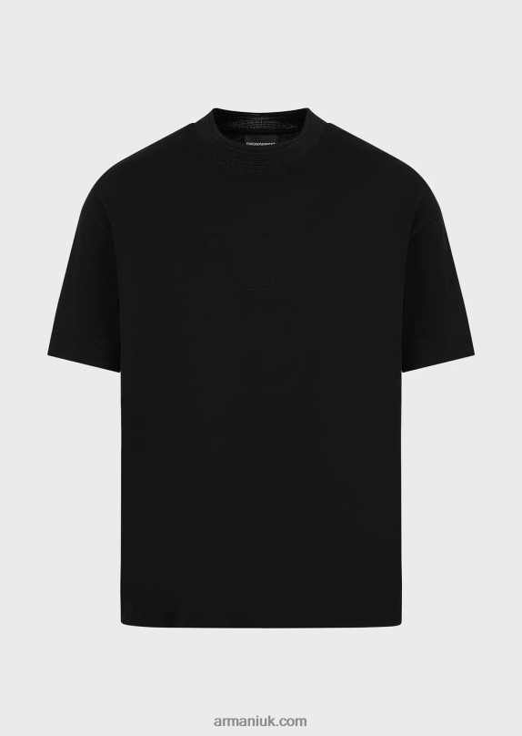Heavy Jersey T-Shirt With Oversized Embossed Logo Trim Men VP6Z81634 Armani Black Logo