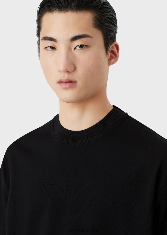 Heavy Jersey T-Shirt With Oversized Embossed Logo Trim Men VP6Z81634 Armani Black Logo