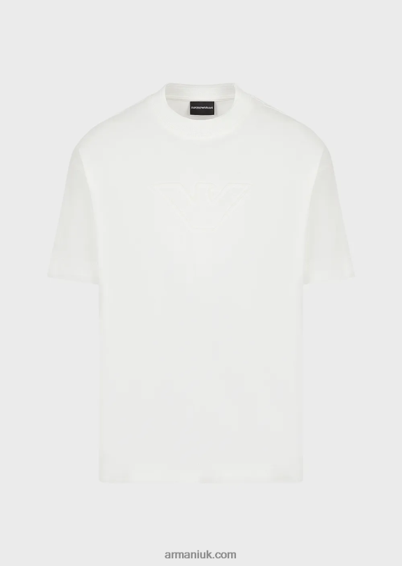 Heavy Jersey T-Shirt With Oversized Embossed Logo Trim Men VP6Z81635 Armani White