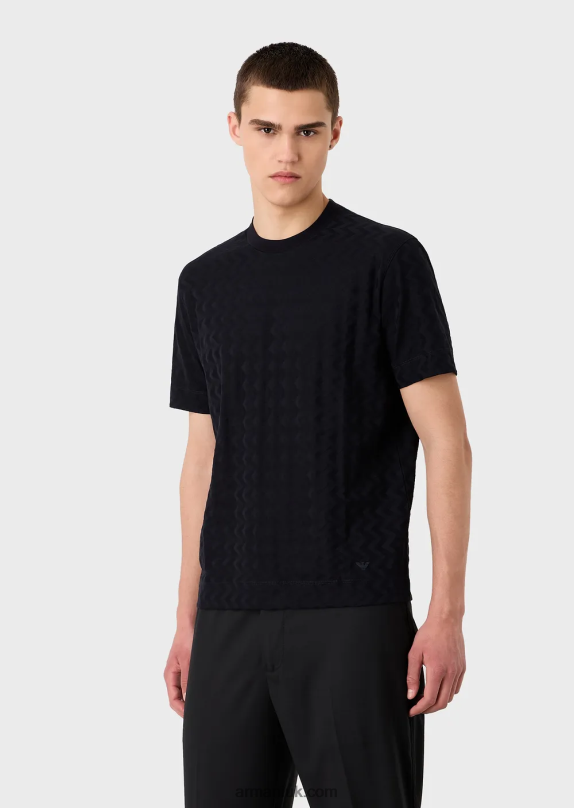 Jersey T-Shirt With All-Over Jacquard Motif Men VP6Z81690 Armani Navy Blue