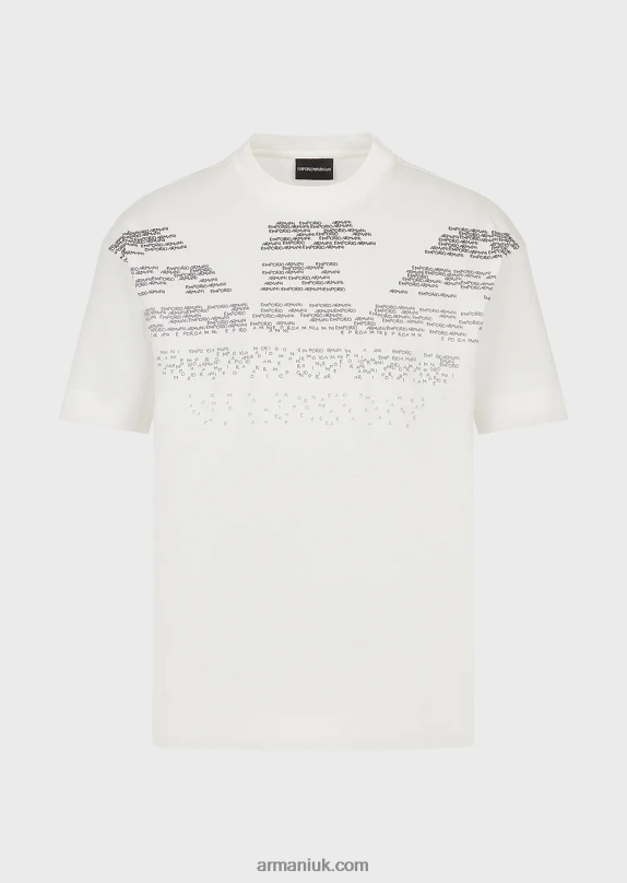 Mercerised Jersey T-Shirt With Rubberised Lettering Pattern Oversized Eagle Men VP6Z81604 Armani White