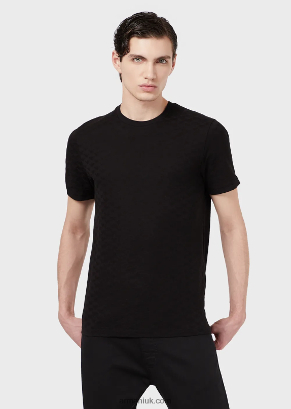 Mercersied Jersey T-Shirt With All-Over Jacquard Eagle Men VP6Z81741 Armani Black