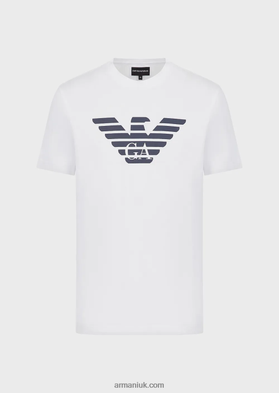 Pima Jersey T-Shirt With Logo Print Men VP6Z81703 Armani White