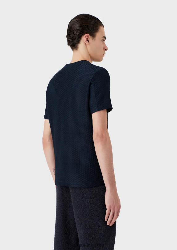 Short-Sleeved Jumper In Embossed Jacquard Jersey Men VP6Z81689 Armani Navy Blue