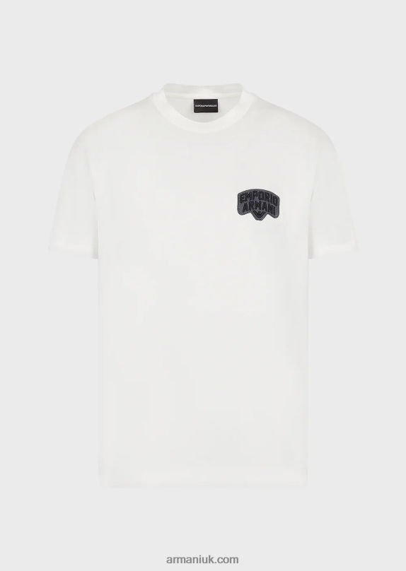 Tencel-Blend Jersey T-Shirt With Embossed Logo Embroidery Men VP6Z81614 Armani White