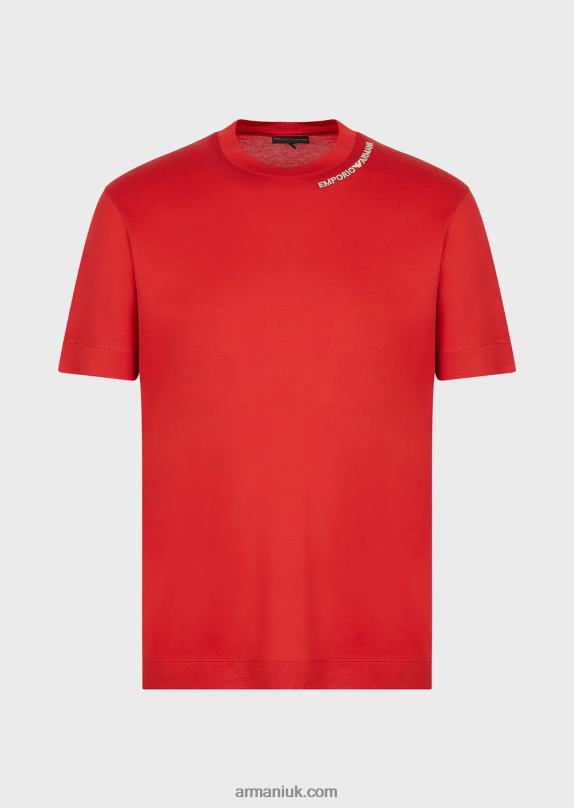 Tencel-Blend Jersey T-Shirt With Logo Embroidery On The Neckline Men VP6Z81668 Armani Red