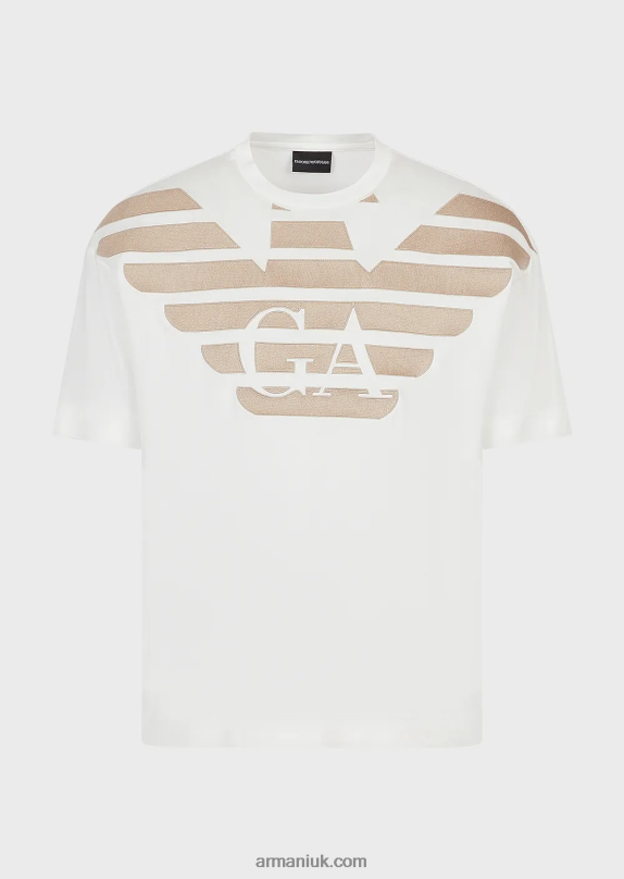 Tencel-Blend Jersey T-Shirt With Oversized Embroidered Logo Men VP6Z81606 Armani White