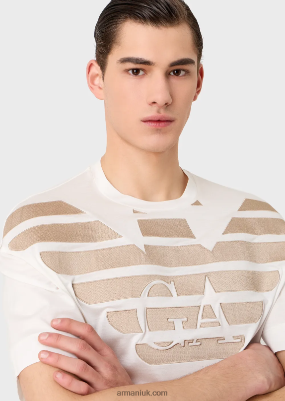 Tencel-Blend Jersey T-Shirt With Oversized Embroidered Logo Men VP6Z81606 Armani White