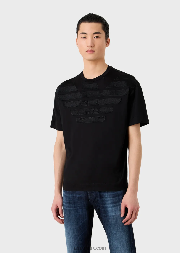 Tencel-Blend Jersey T-Shirt With Oversized Embroidered Logo Men VP6Z81607 Armani Black Logo