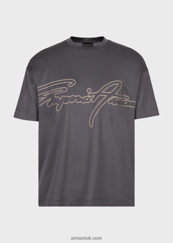 Tencel-Blend Jersey T-Shirt With Topstitched Signature Logo Embroidery Men VP6Z81652 Armani Dark Gray