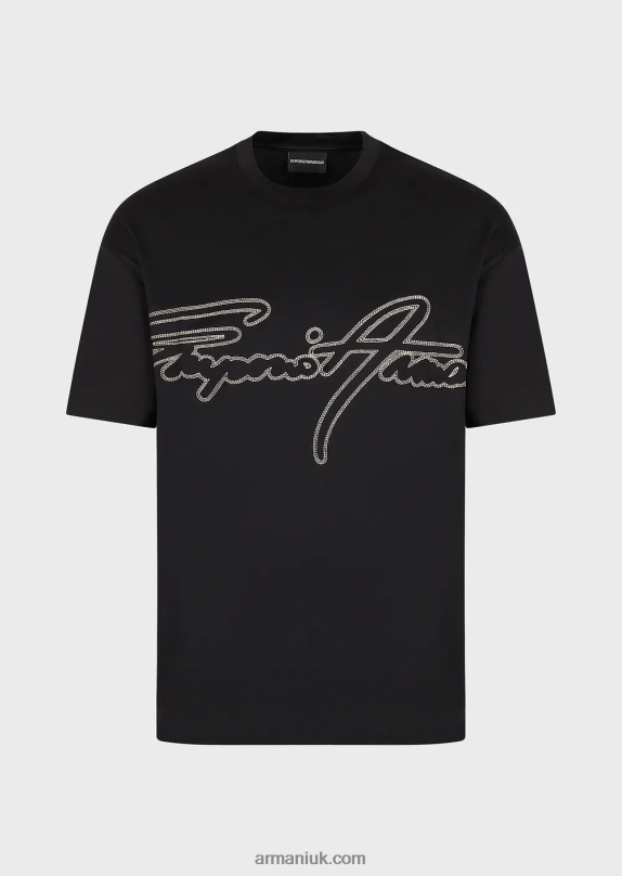 Tencel-Blend Jersey T-Shirt With Topstitched Signature Logo Embroidery Men VP6Z81654 Armani Black