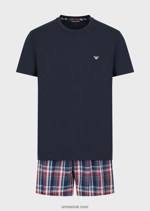 Jacquard Pattern Boxer Pyjamas Men VP6Z81805 Armani BluNavy