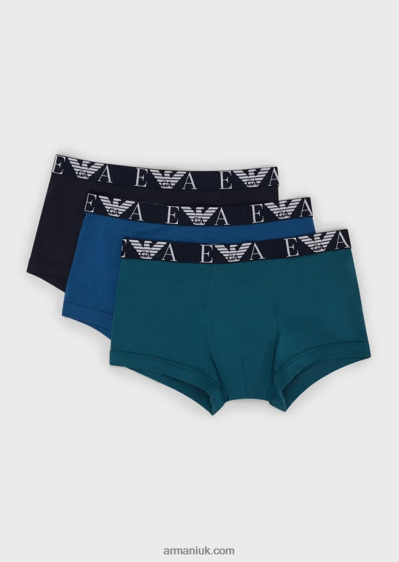 Three-Pack Of Boxer Briefs With Bold Monogram Logo Waistband Men VP6Z81766 Armani Blue