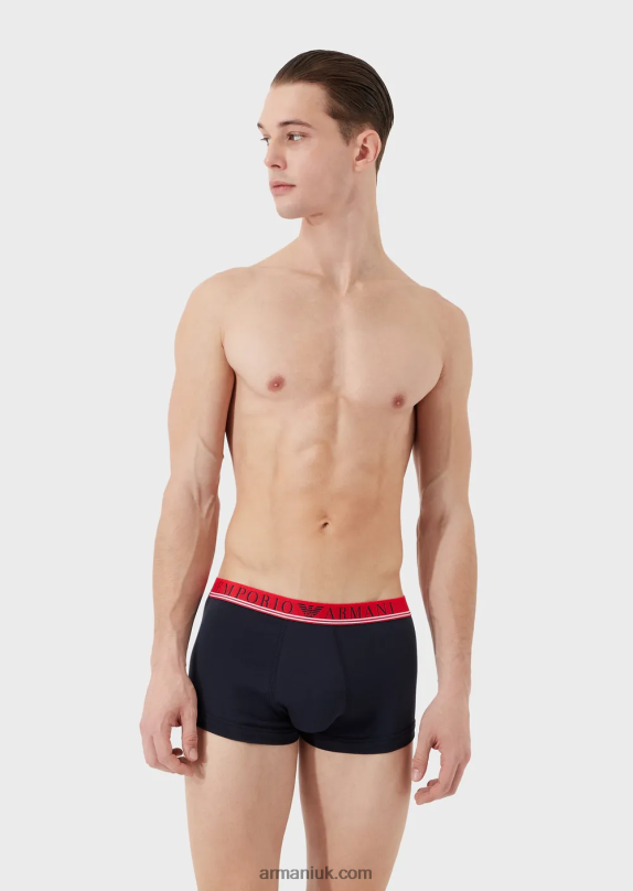 Three-Pack Of Organic Cotton Boxer Briefs With Mixed Waistband Men VP6Z81761 Armani Navy Blue