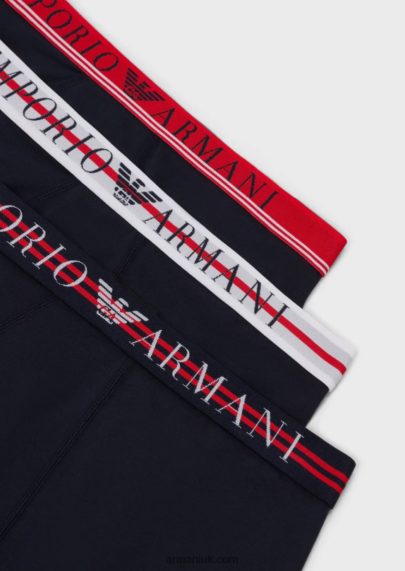 Three-Pack Of Organic Cotton Boxer Briefs With Mixed Waistband Men VP6Z81761 Armani Navy Blue