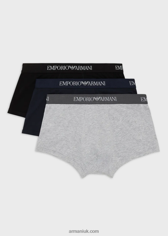 Three-Pack Of Pure Cotton Basic Boxer Briefs Men VP6Z81756 Armani Navy Blue