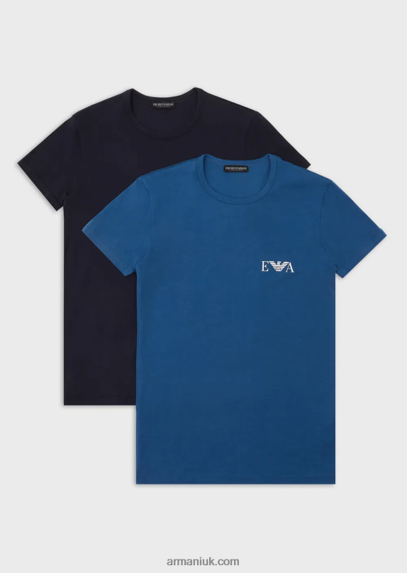 Two-Pack Of Slim-Fit Undershirts With Bold Monogram Logo Men VP6Z81811 Armani Blue