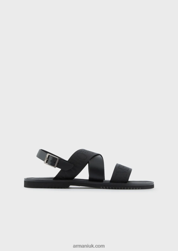 Leather Cross-Over Sandals With Logo Tape Men VP6Z81856 Armani Black