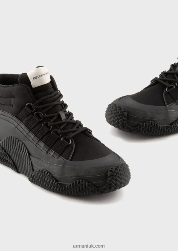 Leather And Recycled Nylon Sneakers With Multi-Layered Soles Men VP6Z81894 Armani Black