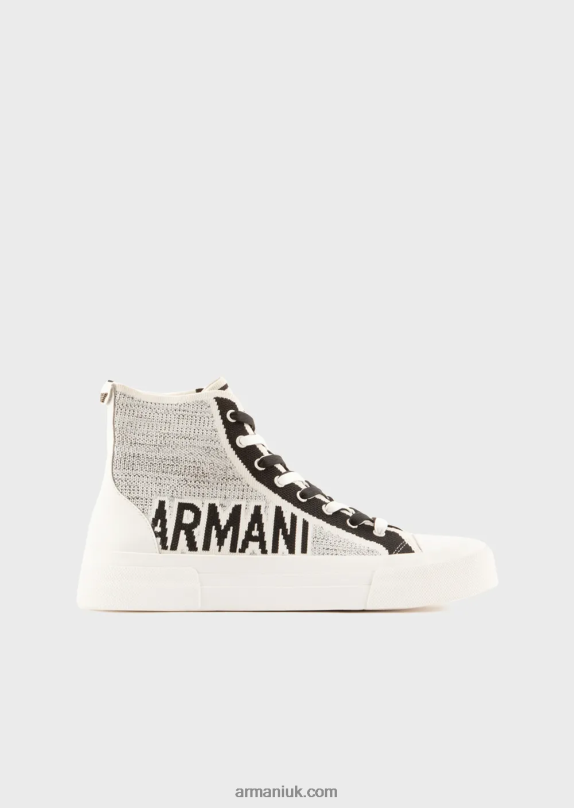 Recycled Knit High-Top Sneakers With Jacquard Logo Men VP6Z81937 Armani White