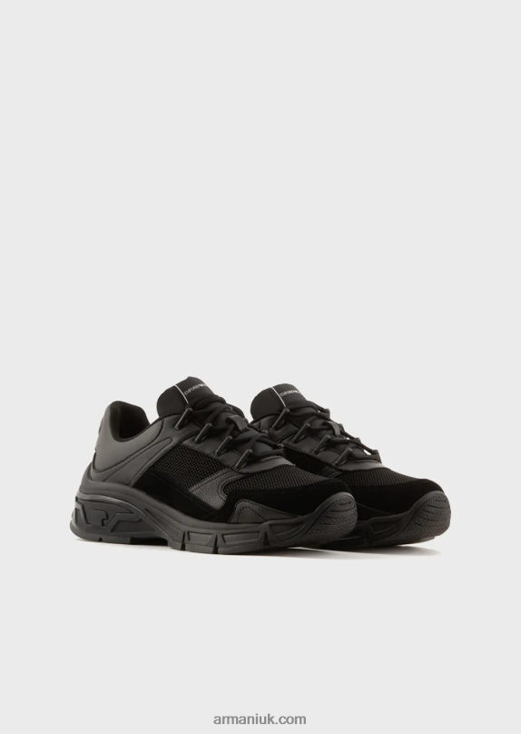 Suede Sneakers With Knit Details Men VP6Z81936 Armani Black