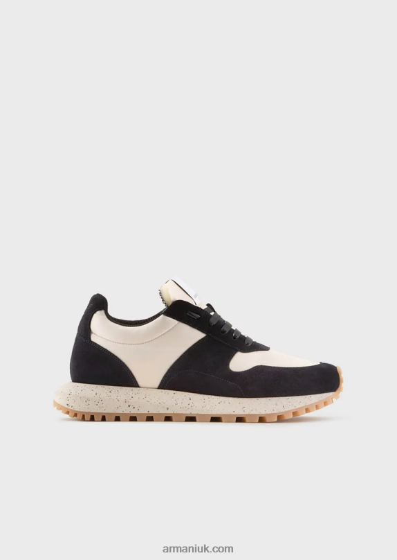 Sustainable Collection Crust Leather And Eco-Nylon Sneakers Men VP6Z81942 Armani Blue