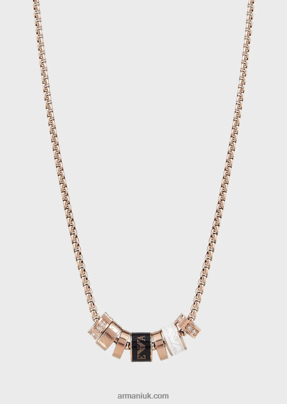 Black Lacquer Components Necklace Women VP6Z8844 Armani Rose Gold