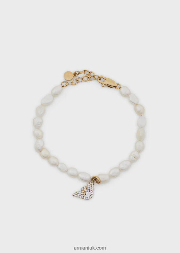 Gold-Tone Stainless Steel Beaded Bracelet Women VP6Z8827 Armani Gold