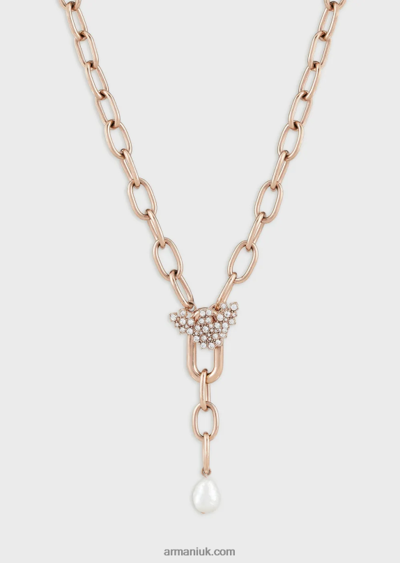 White Freshwater Pearl Y-Neck Necklace Women VP6Z8782 Armani Rose Gold