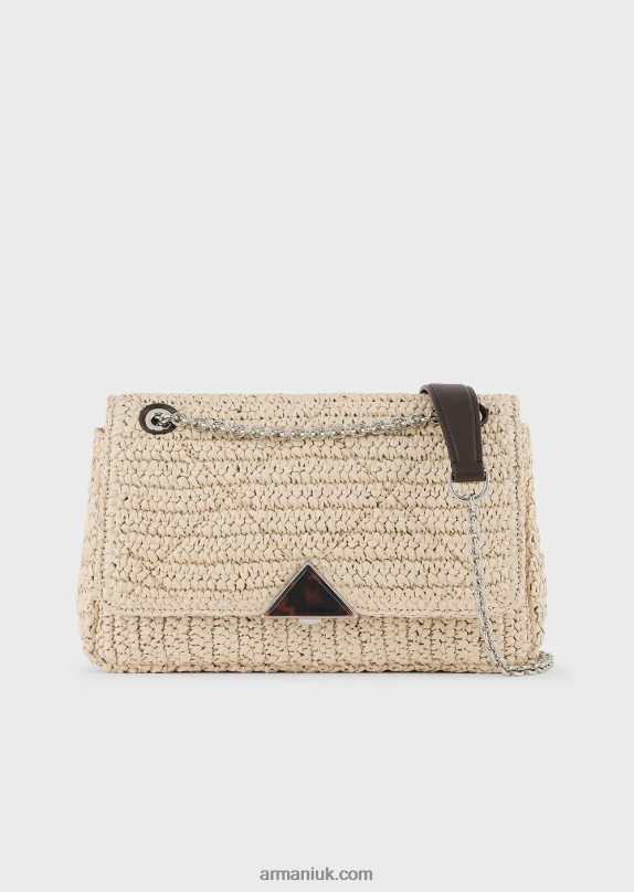 Matelasse Straw Shoulder Bag Women VP6Z8618 Armani Beige