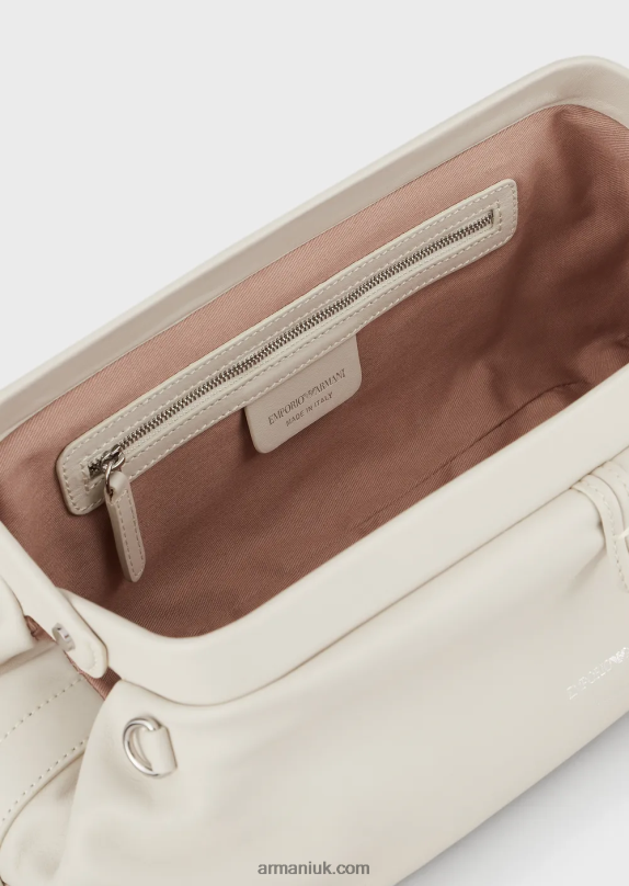 Leather Oversized Clutch Bag With Shoulder Strap Women VP6Z8637 Armani Milky White