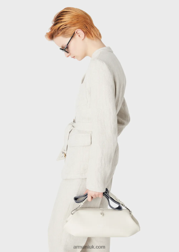 Leather Oversized Clutch Bag With Shoulder Strap Women VP6Z8637 Armani Milky White