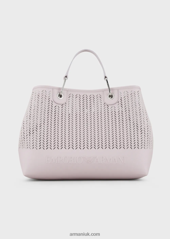 Armani Sustainability Values Medium Myea Shopper Bag With Perforated Chevron Motif Women VP6Z8704Pink