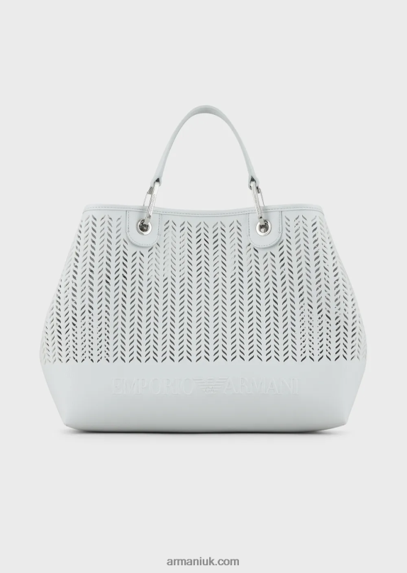 Armani Sustainability Values Medium Myea Shopper Bag With Perforated Chevron Motif Women VP6Z8705Ice