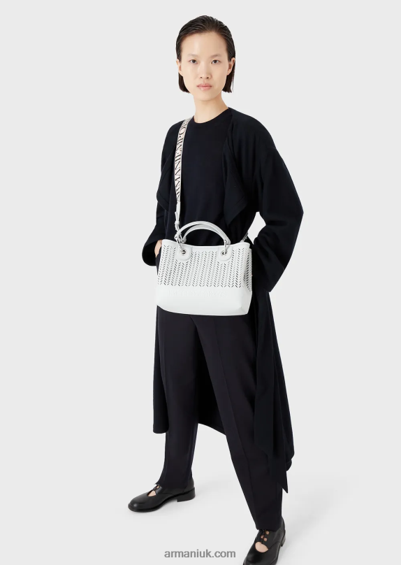 Armani Sustainability Values Small Myea Shopper Bag With Perforated Chevron Motif Women VP6Z8707