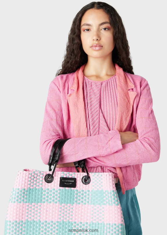 Medium Myea Braided Shopper Bag With Check Motif Women VP6Z8713 Armani Pattern