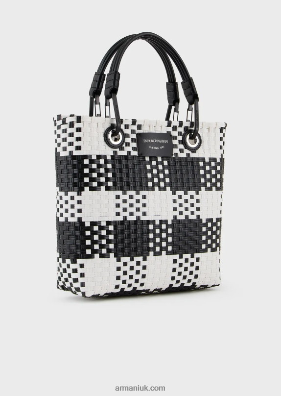 Myea Vertical Woven Shopper Bag With Check Pattern Women VP6Z8722 Armani Bianco E Nero
