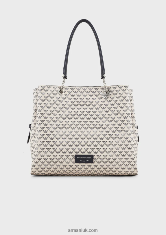 All-Over Eagle Shopper Bag With Eagle Charm Women VP6Z8723 Armani Blue Logo