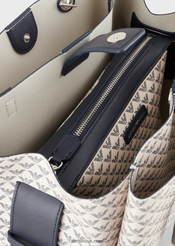 All-Over Eagle Shopper Bag With Eagle Charm Women VP6Z8723 Armani Blue Logo