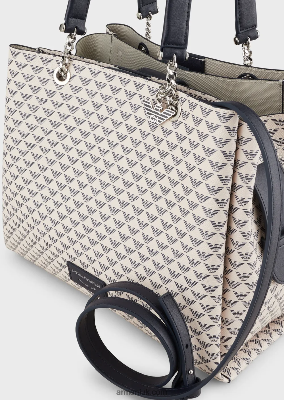 All-Over Eagle Shopper Bag With Eagle Charm Women VP6Z8723 Armani Blue Logo