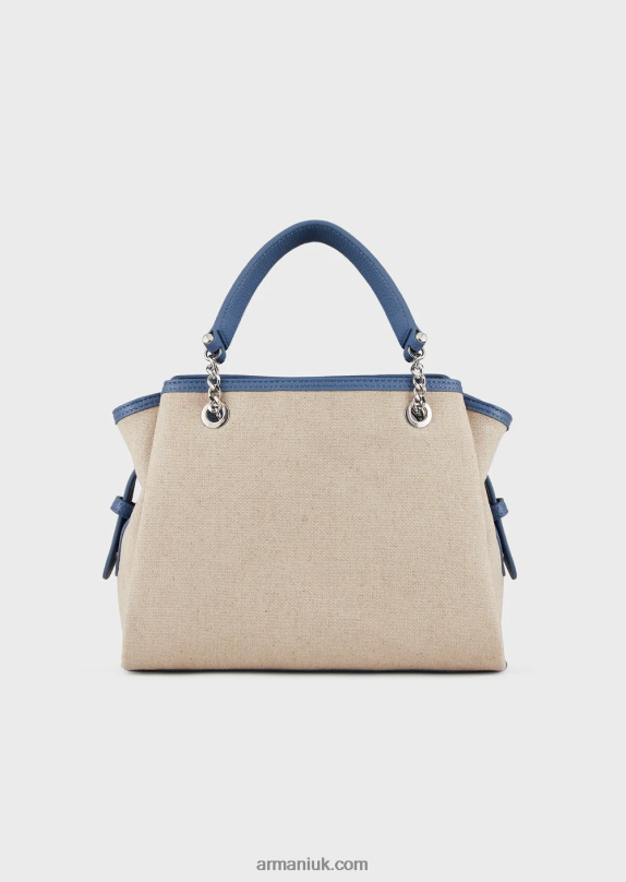 Linen Handbag With Oversized Embroidery And Eagle Charm Women VP6Z8732 Armani Beige Logo