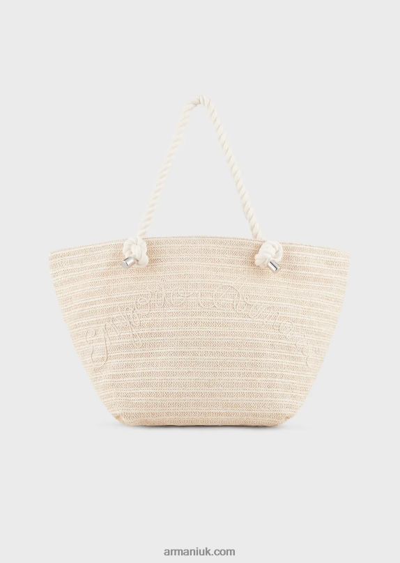 Raffia Beach Shopper Bag With Logo Embroidery Women VP6Z8735 Armani