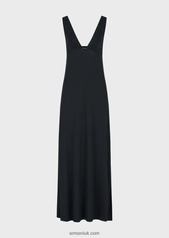 Stretch-Viscose V-Neck Long Beach Dress Women VP6Z820 Armani Black
