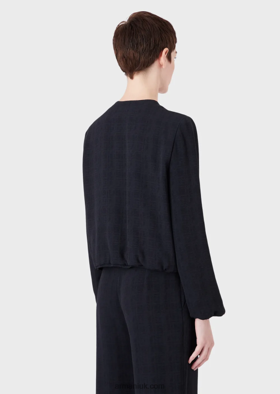 Crew-Neck Jacket With Zip In Gradient Checked Jacquard Fabric Women VP6Z858 Armani Navy Blue