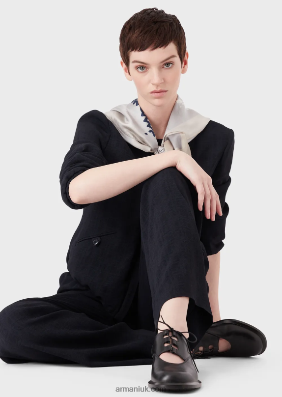 Crew-Neck Jacket With Zip In Gradient Checked Jacquard Fabric Women VP6Z858 Armani Navy Blue