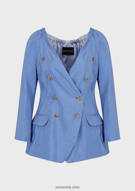 Double-Breasted Jacket With No Lapels In Washed Technical Silk Women VP6Z845 Armani Blue